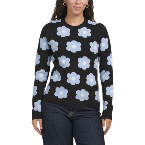 CYNTHIA ROWLEY Doubleknit Floral Crew Neck Sweater - Picture 1 of 4